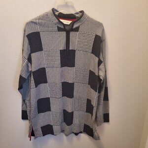 Women's New w/tags Bechamel Sweater, Lg Sleeve. Size L, Black/White/Gray 1/4 zip